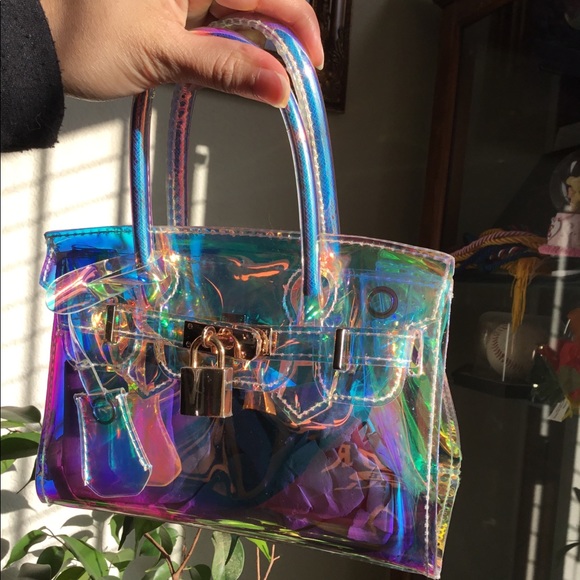 Multicolor Iridescent rainbow transparent satchel - Picture 5 of 8